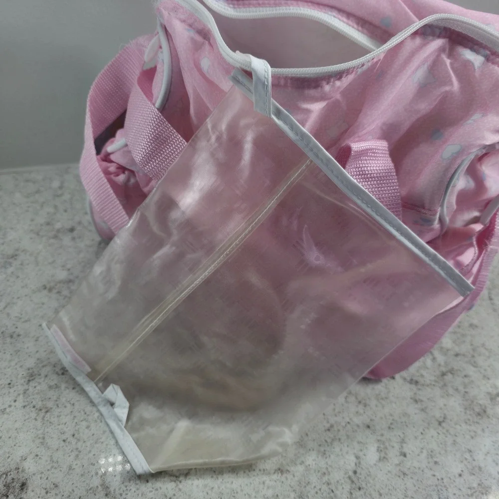 Bye Bye Baby by Baby Connection Diaper Bag Pink Bunny Heart Print with Mat NWT